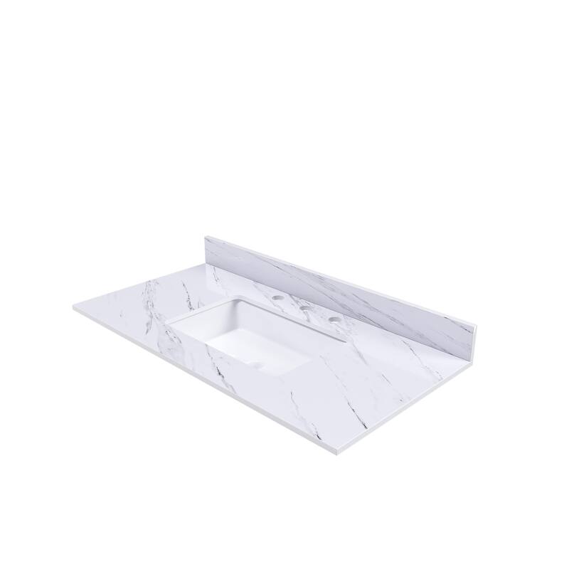 Roomfitters 43 Inch Vanity Top with Undermount Sink, Durable Sintered Stone Bathroom Countertop with Backsplash, White