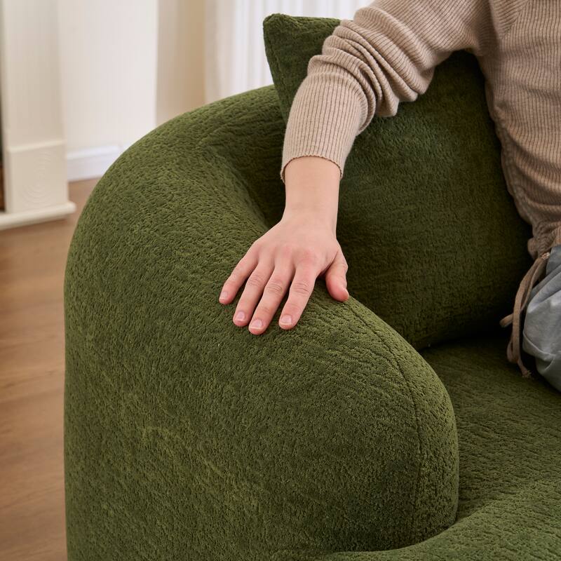 Modern Chenille L-Shaped Modular Sectional Sofa with Curved Chaise and 4 Pillows for Living Room