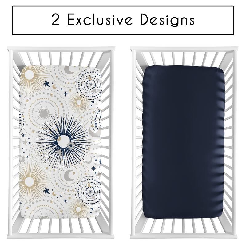 Sweet Jojo Designs Star and Moon Boy, Girl, Unisex/Gender Neutral 2 Pack Fitted Crib Sheets - Solid Blue & Celestial, Sky, Stars