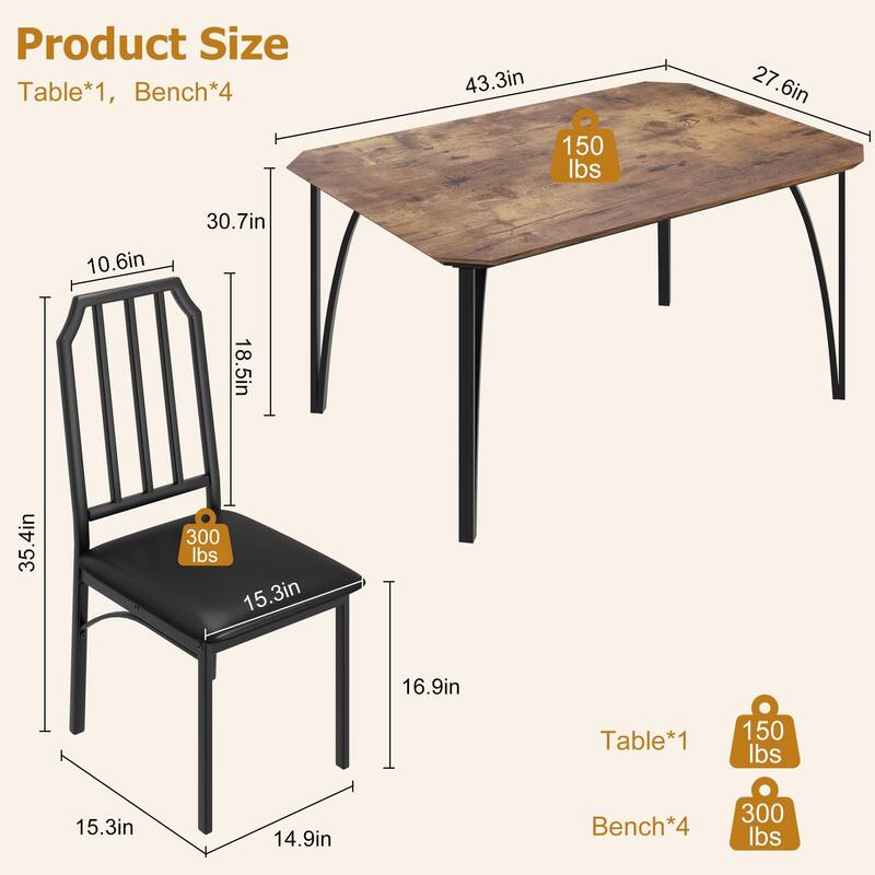 Farmhouse Dining Room Table Set for 4 Breakfast Nook
