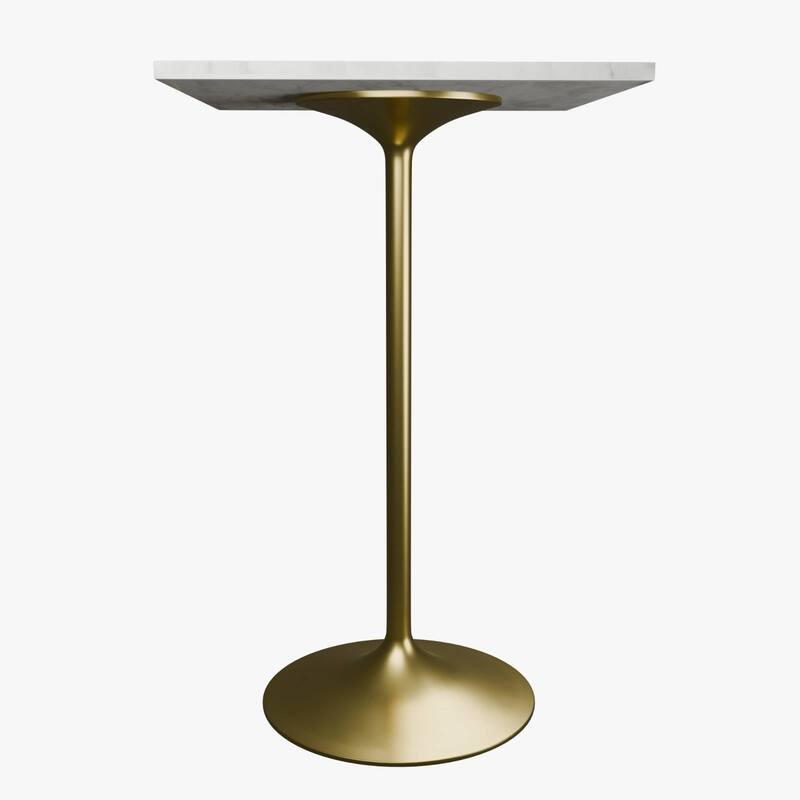 LeisureMod Verve Square Bar Dining Table with White Resin TableTop and Gold Steel Base for Kitchen & Dining Room