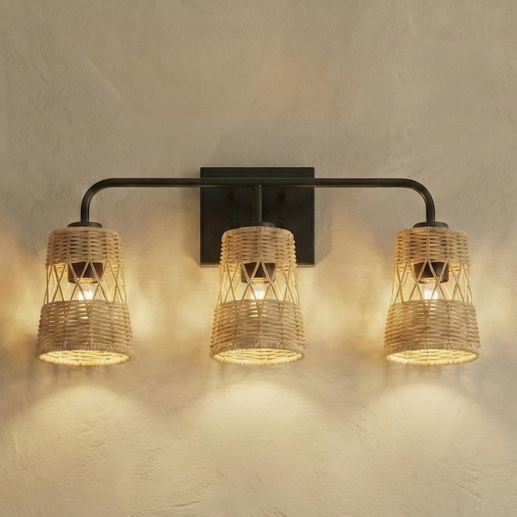 Croned Three-Light Rattan Wall Sconce