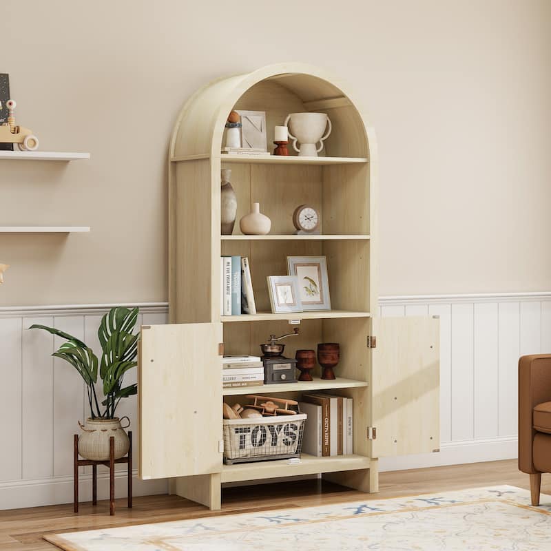Roomfitters Arched Kitchen Pantry Cabinet, Modern Farmhouse Wood Storage Cabinet with Adjustable Shelves, Natural - Natural
