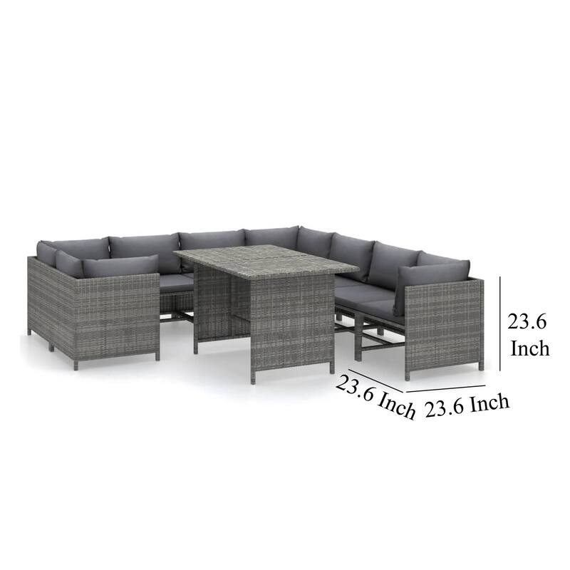 Avio 9pc Outdoor Modular Sofa Set, Square Coffee Table, Gray Rattan