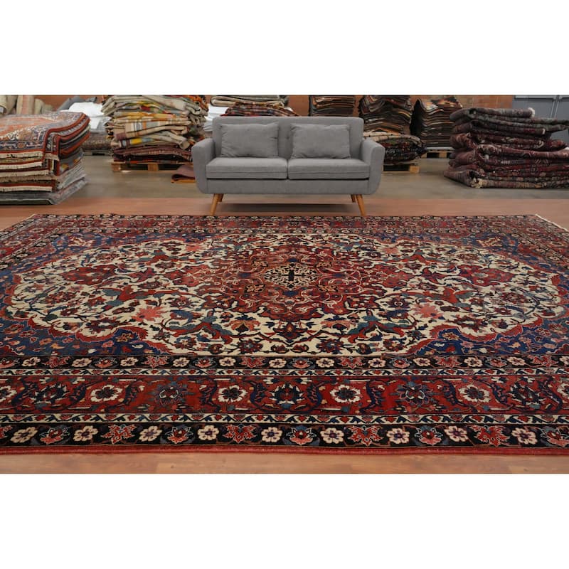 Hand Knotted Oriental 100% Wool Carpet Traditional Floral Beige & Ivories Bakhtiari Area Rug - 14' 7'' X 10' 5''
