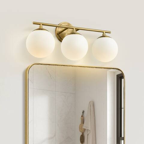 Modern Bathroom Vanity Light with Frosted Glass Shades in Gold Finish