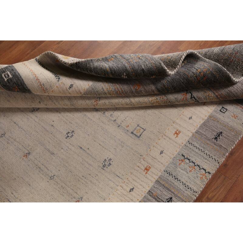 Tribal Beige Gabbeh Indian Area Rug Handmade Modern Wool Carpet - 5'4" x 7'7"