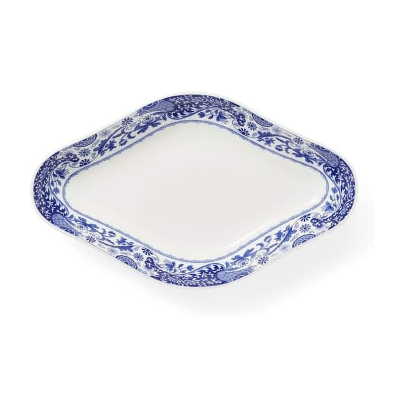 Spode Blue Italian Brocato Diamond Dish - 8.5" x 5.5" H - 8.5" x 5.5" H - Blue