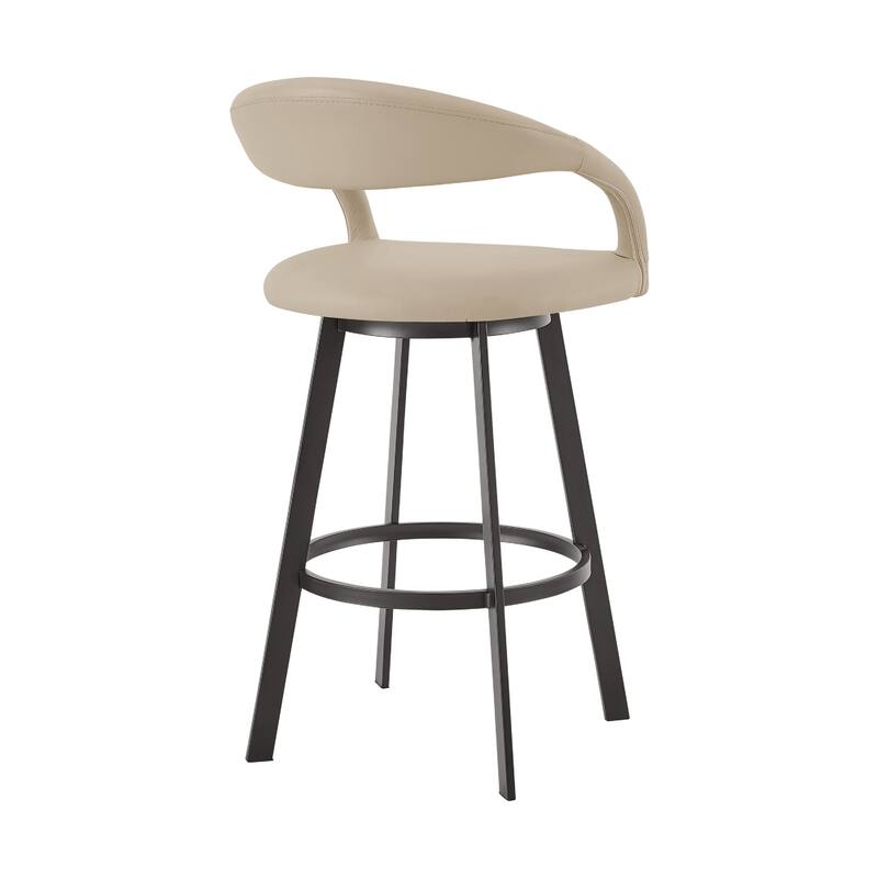 Monie Swivel Barstool Chair, Curved Floating Back, Beige Faux Leather