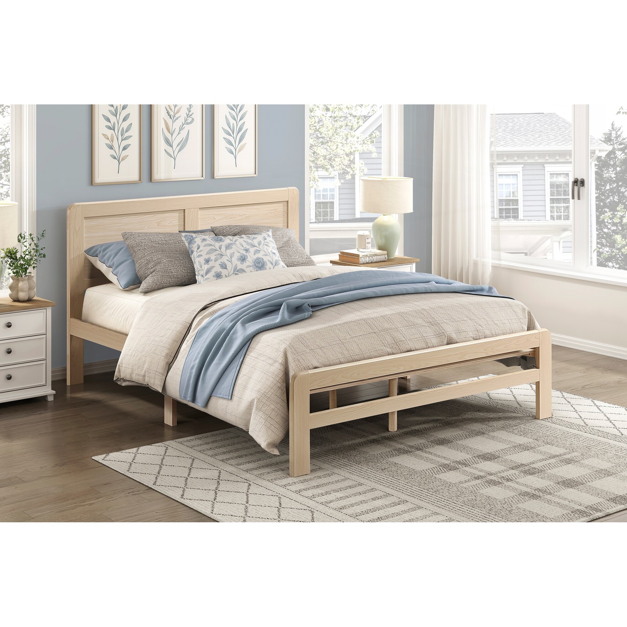 Contemporary Natural Finish Platform Bed Frame