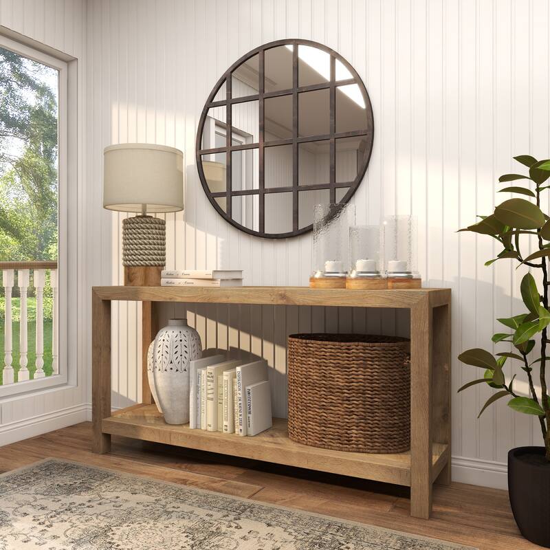 Brown Wood Pillar Hurricane Lamp with Glass Candle Holders (Set of 3)