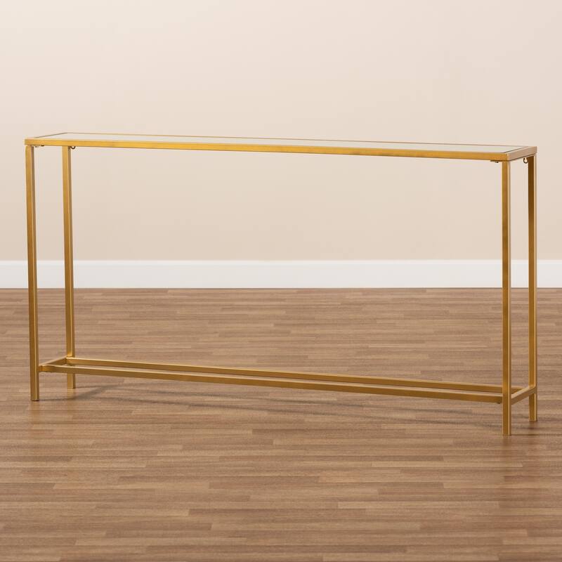 Alessa Gold Finished Metal and Mirrored Glass Console Table