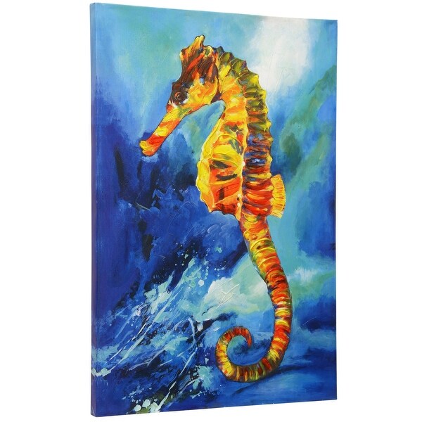 Stylecraft Sc Wi32942 24 X 36 Frameless Hand Embellished Sea Horse Animals Textured Print On Canvas Bay Blue