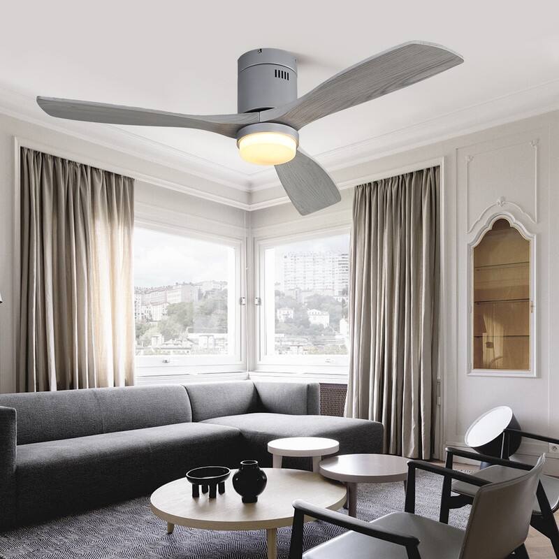 52" Low Profile Ceiling Fan Light Kits with Remote 3 Solid Wood Blades Integrated LED Light Optional