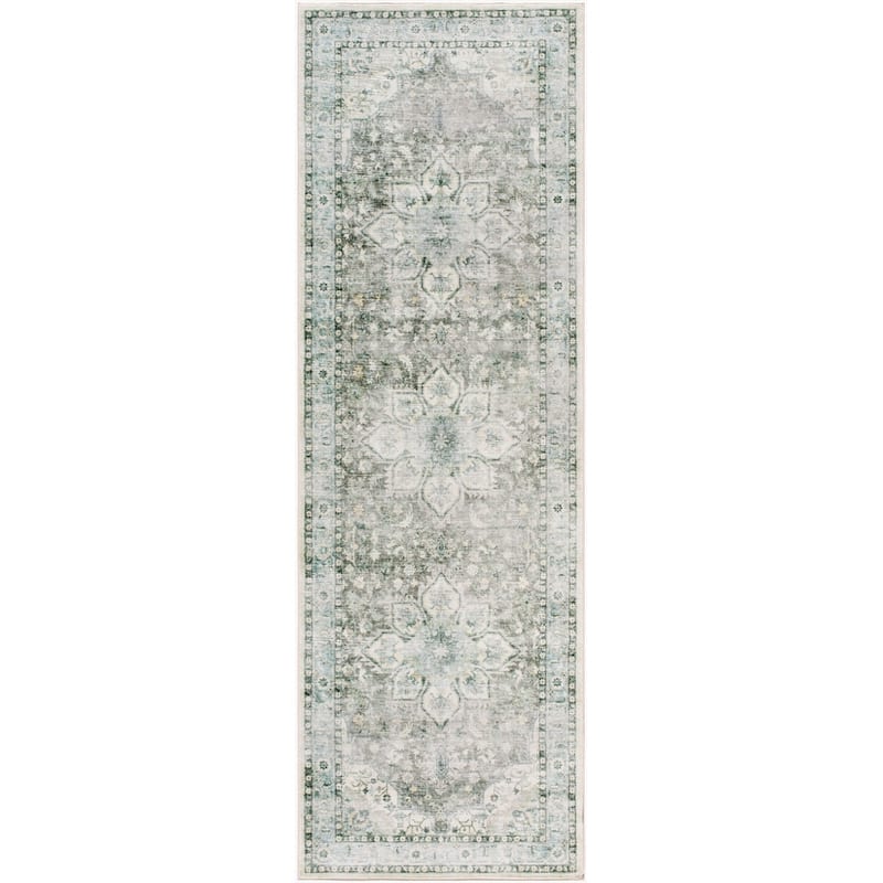 Livabliss Traditional Lavable Medallion Washable Area Rug - 2'6" x 8' - Green/Gray