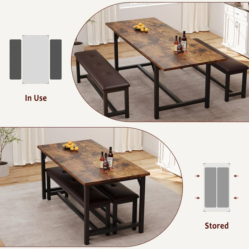63" Large Extendable Dining Room Table Set for 4-6