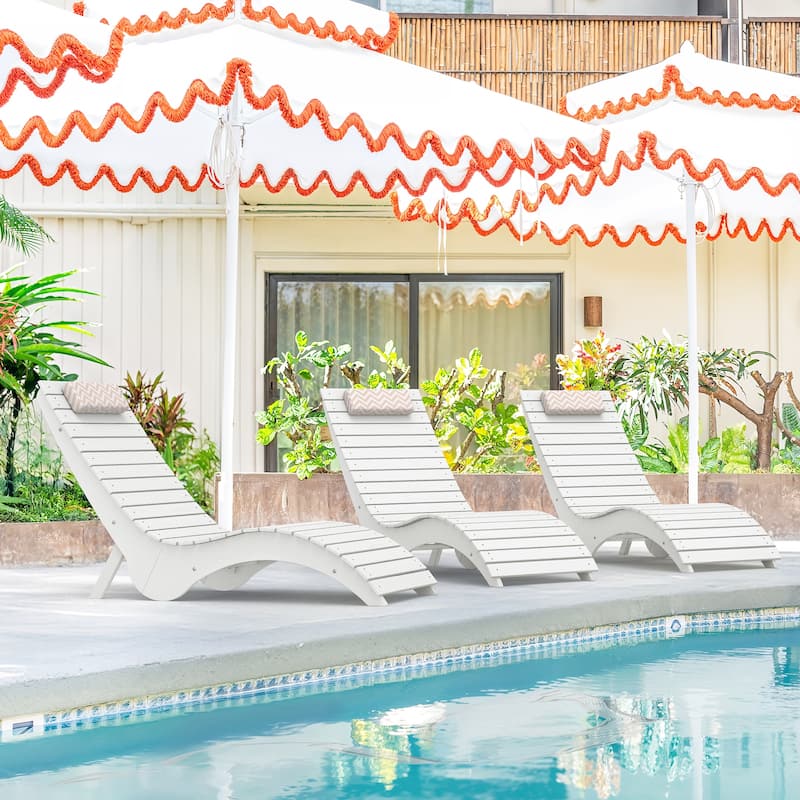 HDPS Water-Resistance Patio Lounge Chair Set of 3 - White
