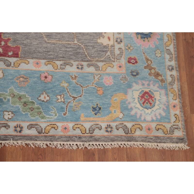 Gray Floral Oushak Area Rug Hand-Knotted Wool Carpet - 8'8"x 11'10"