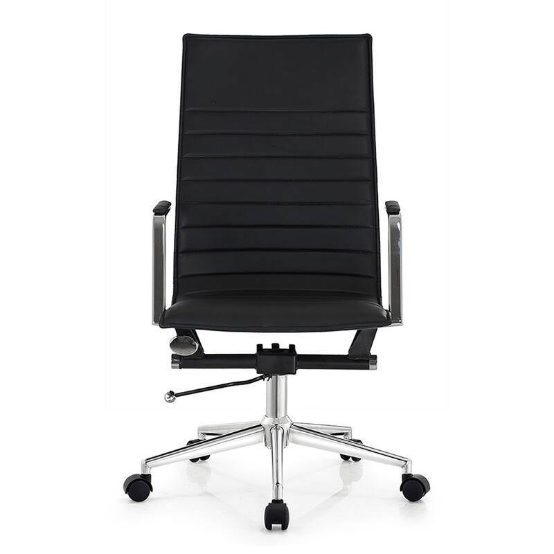 Set of 2 High Back Office Desk Chair | Upholstered Ribbed PU Leather | Armchair for Home, Executive, Conference, Meetings