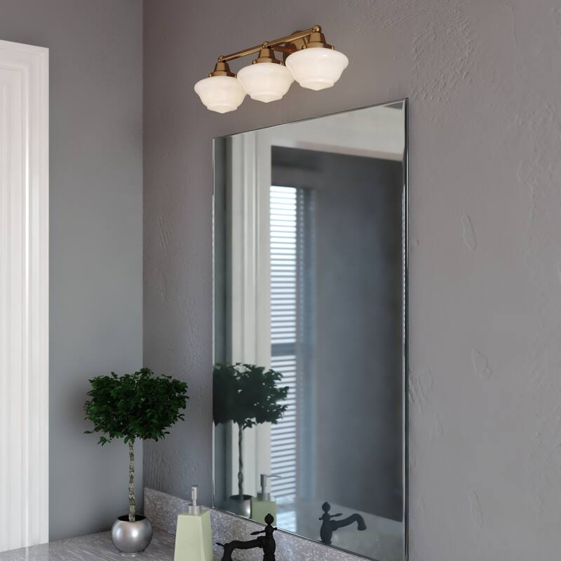 VAXCEL Eastgate Bathroom Vanity Wall Light Fixture, White Frosted Opal Glass Schoolhouse Shade, Dimmable, LED Compatible