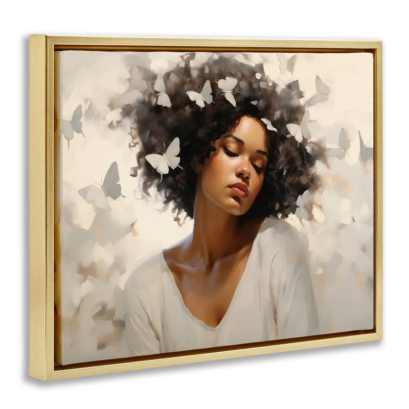 Stupell Woman with White Butterflies Framed Floater Canvas Wall Art Design By Arlington Prints