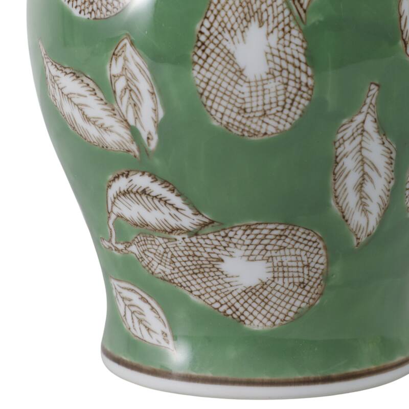 Ceramic Temple Jar Modern Pear Twigs Chinoiserie Design with Lid