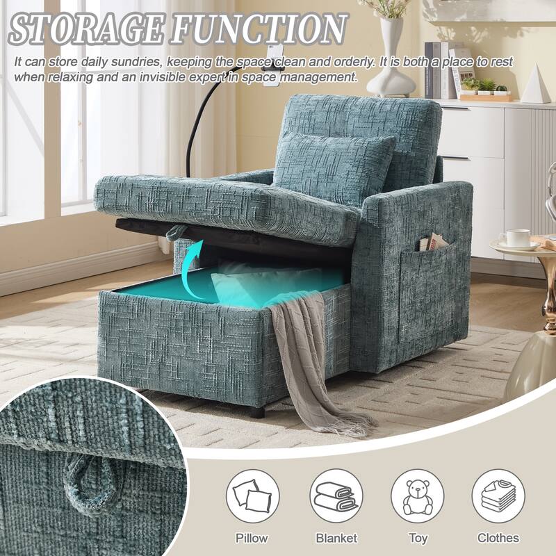 HOMEFUN Chenille Upholstered Storage Lazy Single Leisure Chair Sofa with Phone Holder