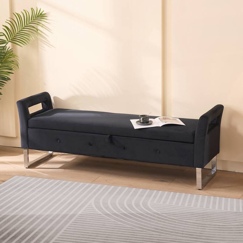 Storage Soft Bench with Armrests for Living Room, Entryway and Bedroom