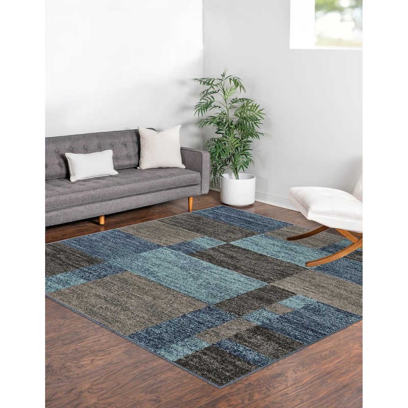 Contemporary Beallara Collection Area Rug - 4' Square - Blue-Gray