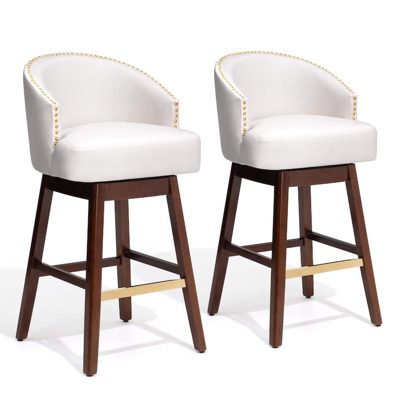 Bar Stools PU Leather / Linen Fabric Upholstered Wood Swivel Barstool Set of 2 or 4