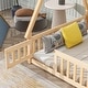 preview thumbnail 5 of 6, Full Pine Wood Tent-Shaped Floor Bed w/Guardrails Slats Door, Natural