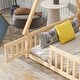 preview thumbnail 4 of 7, Natural Full Size Pine Wood Tent-Shaped Floor Bed with Guardrails and Door