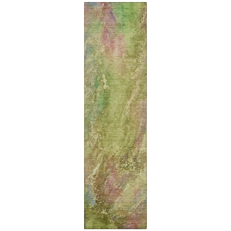 Machine Washable Indoor/ Outdoor Abstract Watercolor Chantille Rug