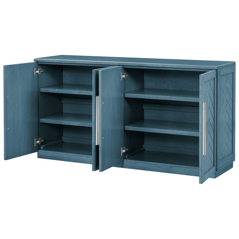 Antique Blue Sideboard Buffet Cabinet Adjustable Shelves Storage Cabinet