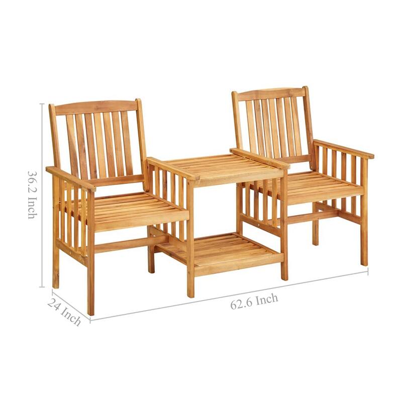 Lola 3pc Balcony Set with 2 Chairs and 1 Tea Table, Brown Acacia Wood
