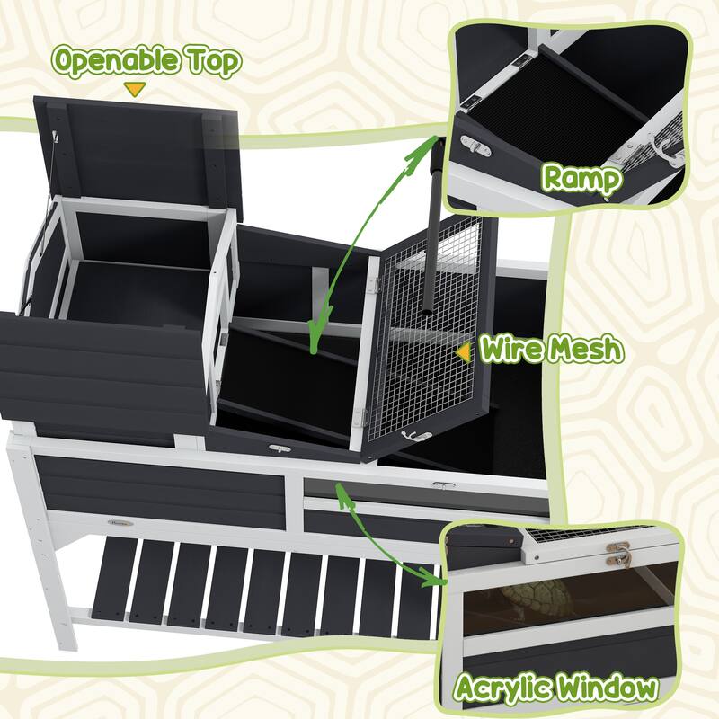PawHut Tortoise Habitat with Adjustable Lamp Holder, 2 Layer Tortoise Enclosure with Storage Shelf, Removable Main House