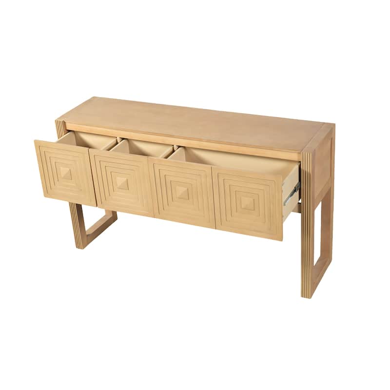 Christopher Knight Home - Modern Geometric Carved Console Table with Soft-Close Drawers & Fluted Legs for Living Room, Hallway