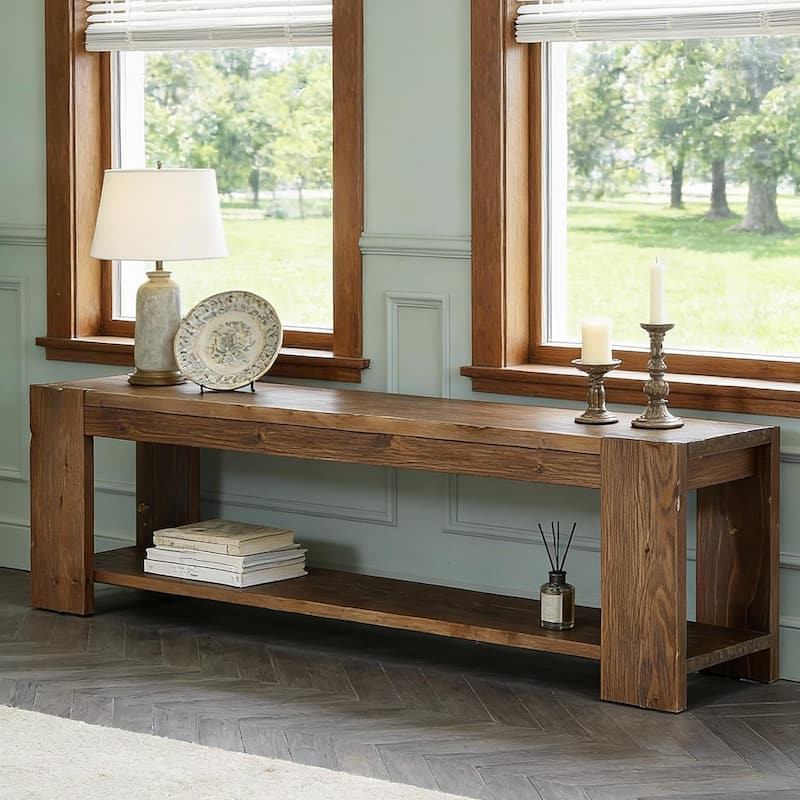 Solid Wood TV Stand, 2-Tier Wooden TV Console Media Stand, Entertainment Center with Open Storage Shelf for Living Room, Bedroom