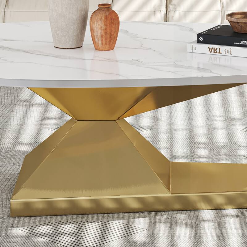 Durable Sintered Stone Coffee Table with Stylish Stainless Steel Base