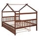 preview thumbnail 7 of 34, Full Size Wooden House Bed with Twin Size Trundle Bed Frame for Kids, Teens, Girls, Boys No Box Spring Needed, Easy Assembly