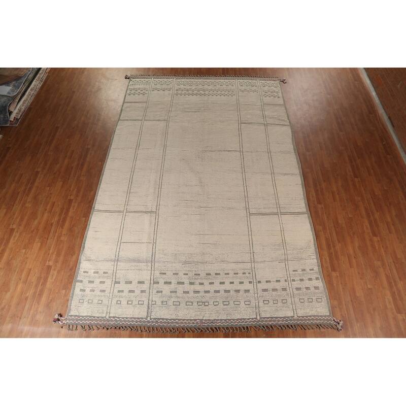 Modern Moroccan Large Area Rug Handmade Beige Wool Carpet - 9'11"x 15'9"