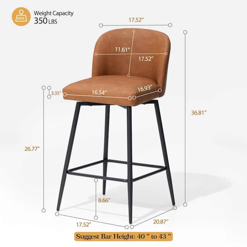 26.77" Counter Height Swivel Bar Stools with Backs and Metal Legs