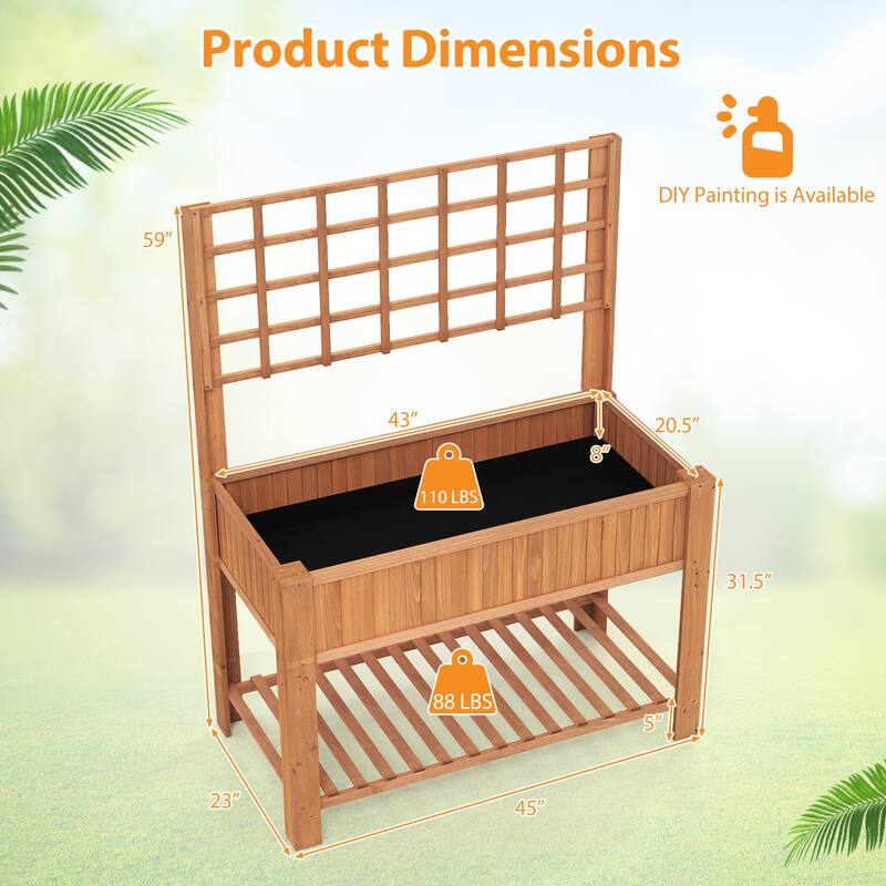 Gymax Raised Garden Bed w/ Trellis Wooden Elevated Planter Box w/ Legs