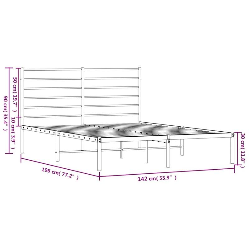 vidaXL Metal Bed Frame with Headboard, No Mattress