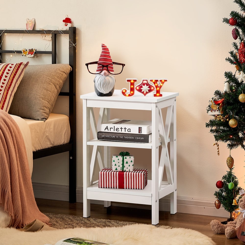 VECELO Modern End Tables with 3-Tier Open Storage Shelves X-Shaped Side Sofa Side Tables and Nightstands