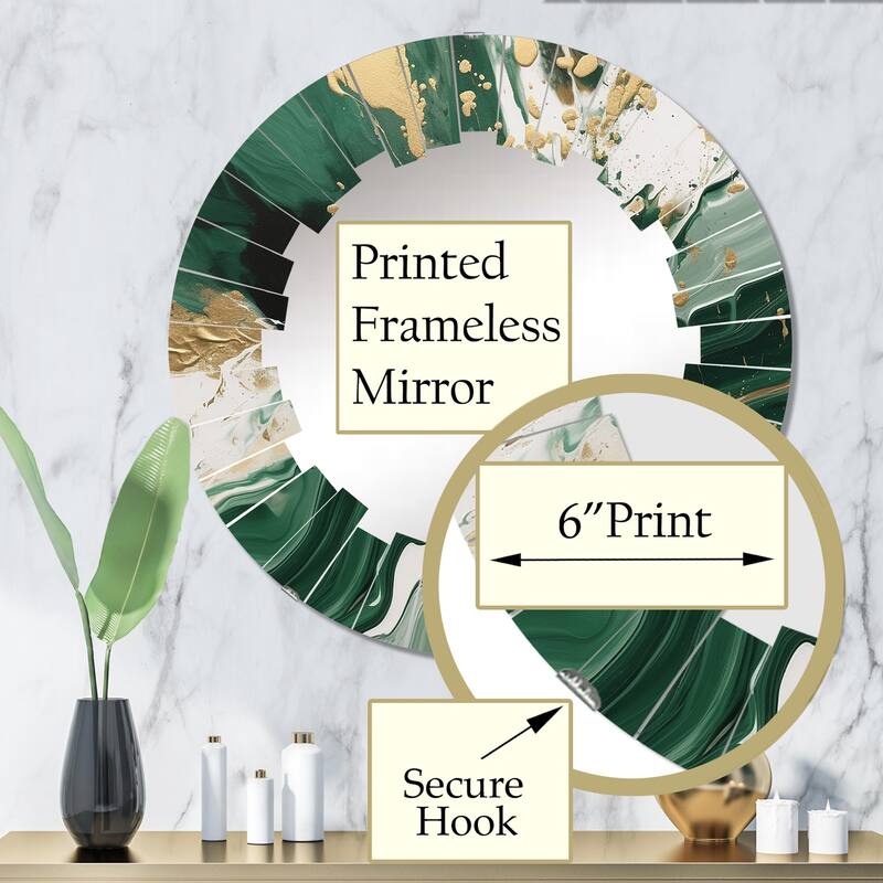 Designart "Green and Gold Liquid Magic I" Abstract Modern Wall Mirror
