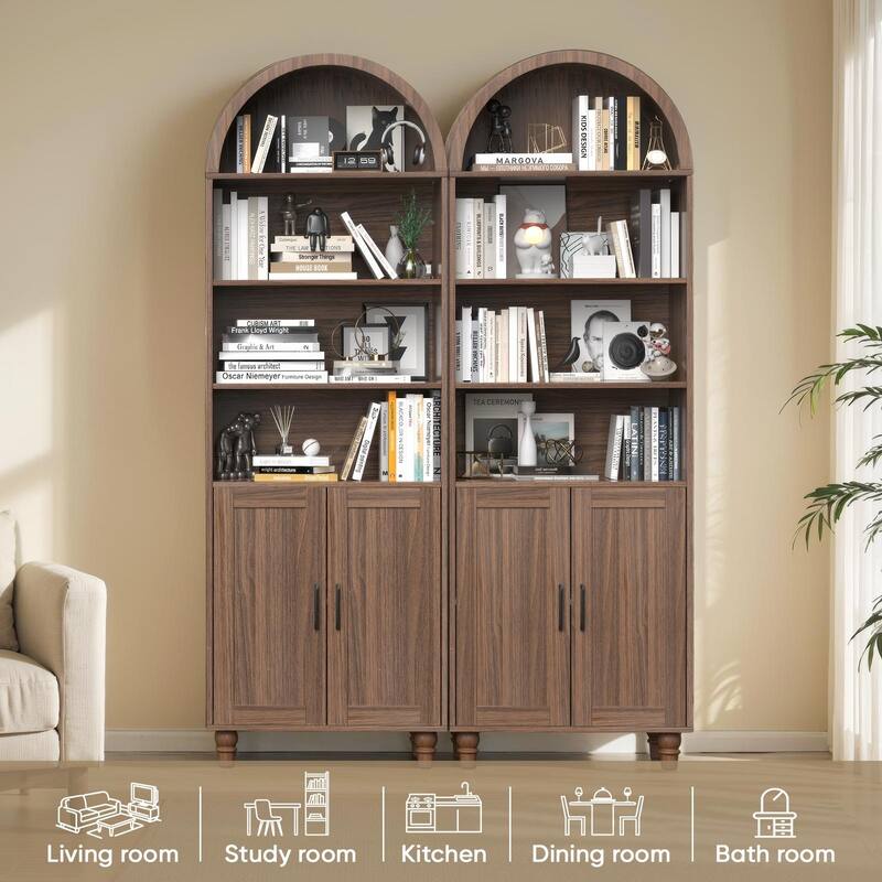 Arch Bookcase with Storage Modern Farmhouse Book Shelf