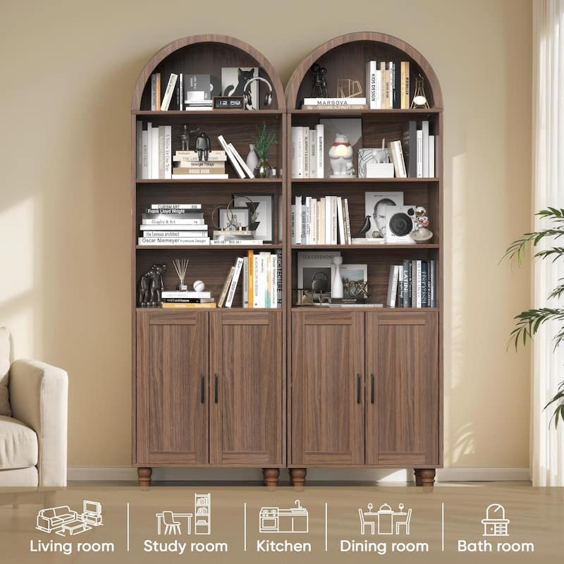Pocassy 7 Tier Bookcase Arched Bookshelf for Living Room, Bedroom