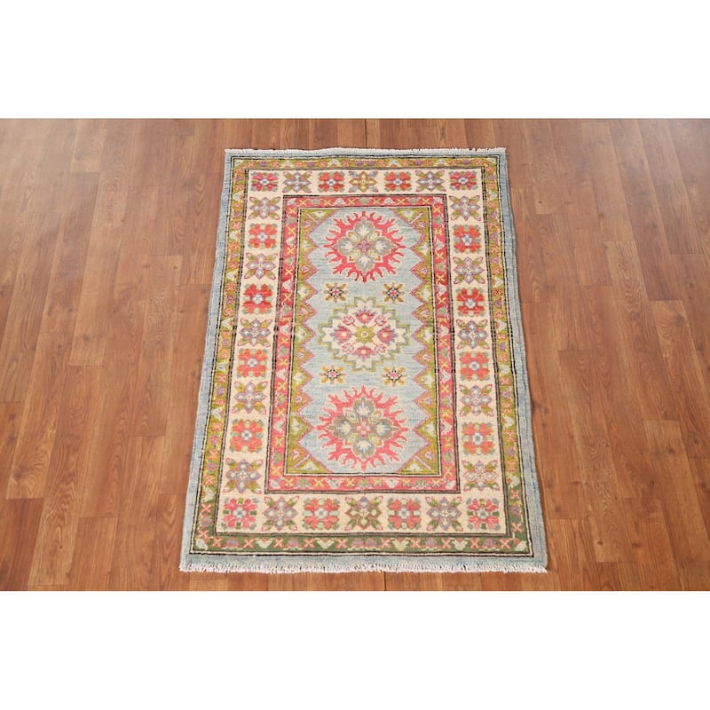 Geometric Kazak Oriental Accent Rug Handmade Wool Carpet - 2'8" x 4'1"