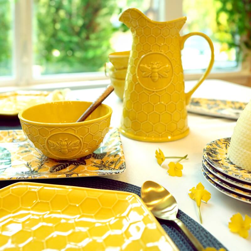 Certified International French Bees Embossed Honeycomb Pitcher - 7.75" x 6.25" x 10"